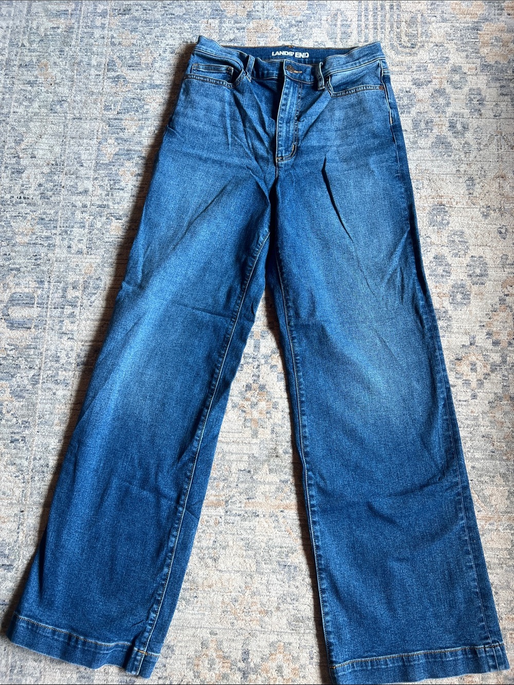 Lands' End Women's Blue Wide Leg Jeans 8 Tall
